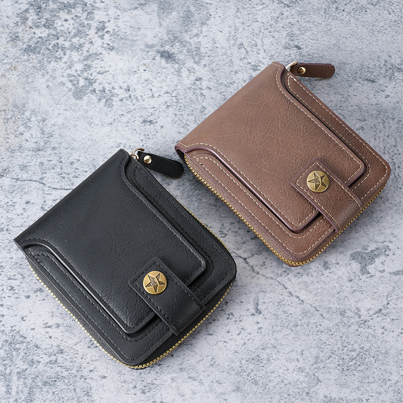 コンパクト 財布 星型金具付き本革二つ折りミニ財布