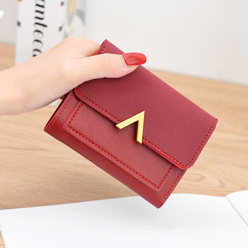 コンパクト 財布 金具付き上質レザー三つ折りミニ財布