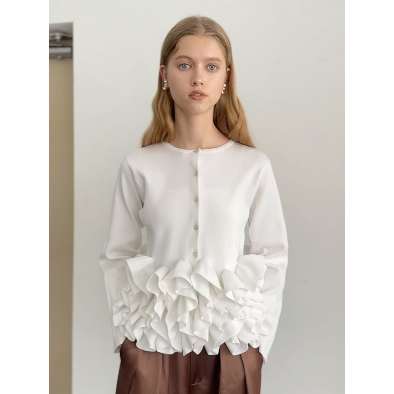 フレンチガーリー フリル裾ニットカーディガン 可愛い上品トップス