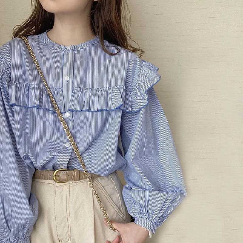 フレンチガーリー フリル袖ボリュームブラウス長袖二の腕カバー