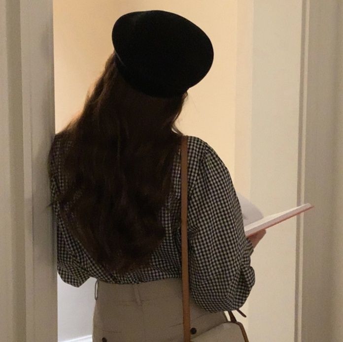 フレンチガーリー ギンガム長袖ブラウス 白リボン付き