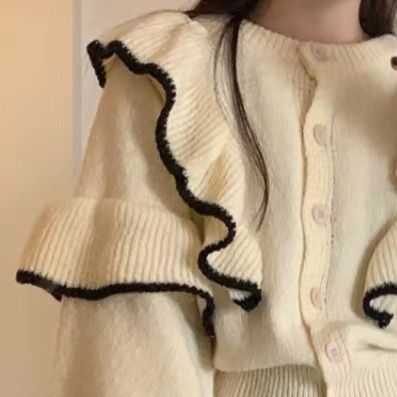 フレンチガーリー フリル襟ニットカーディガン 