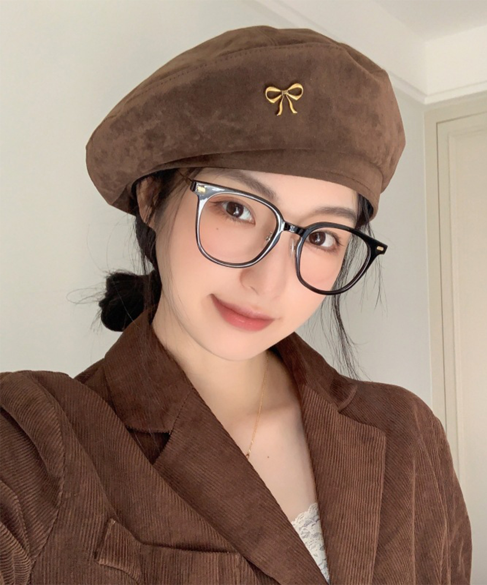 フレンチガーリー 合金リボン飾り付きベレー帽レディース