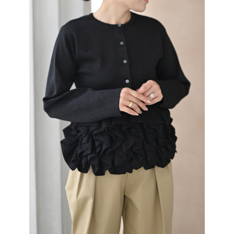 フレンチガーリー フリル裾ニットカーディガン 可愛い上品トップス