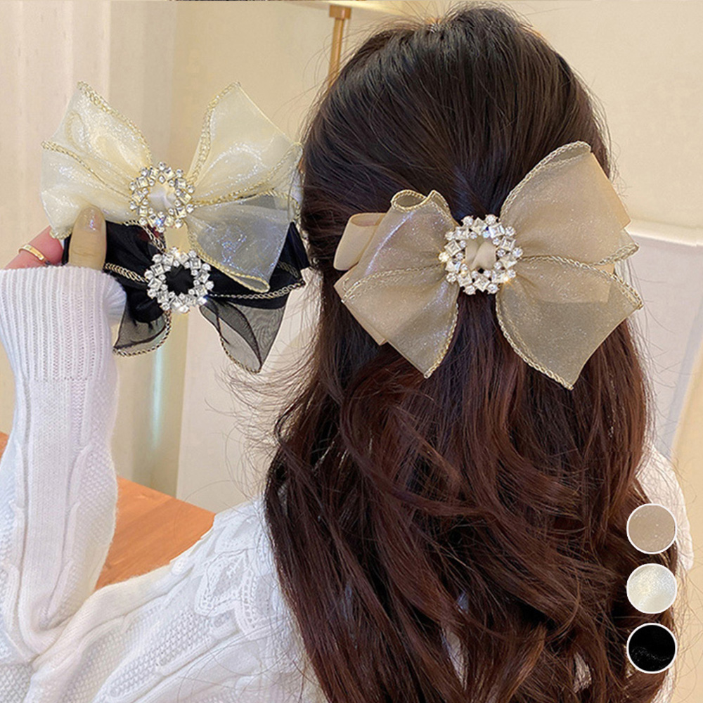 フレンチガーリー 透け感リボンパールビジューヘアクリップ
