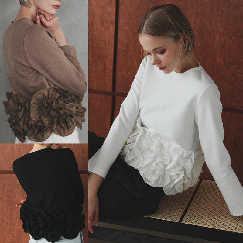 フレンチガーリー フリル装飾スウェットトップス３色展開