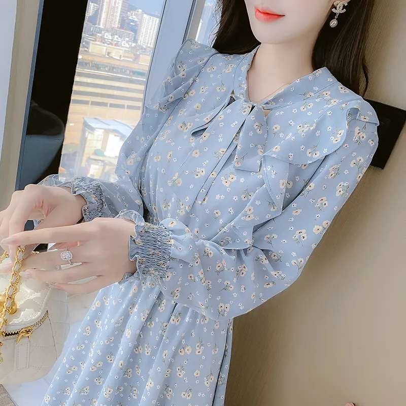 フレンチガーリー  花柄シフォンフレアワンピース