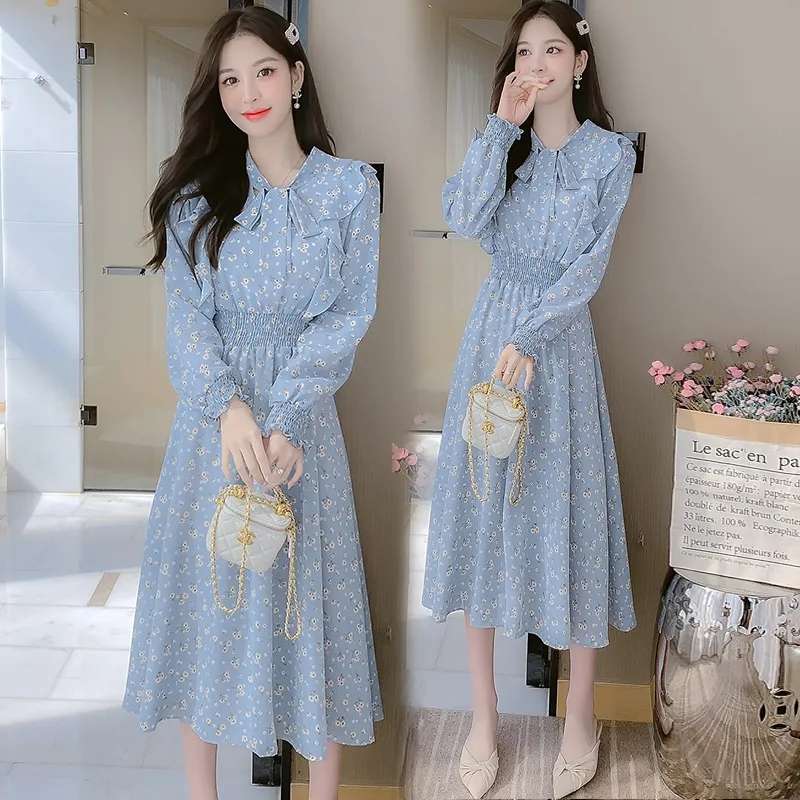 フレンチガーリー  花柄シフォンフレアワンピース