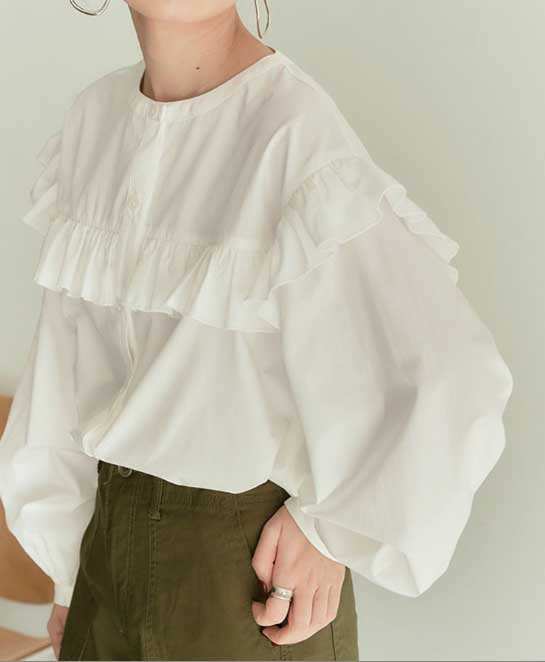 フレンチガーリー フリル袖ボリュームブラウス長袖二の腕カバー