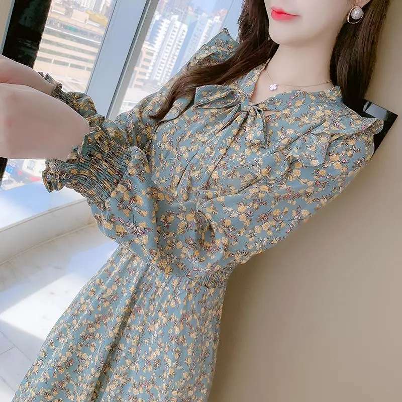 フレンチガーリー  花柄シフォンフレアワンピース