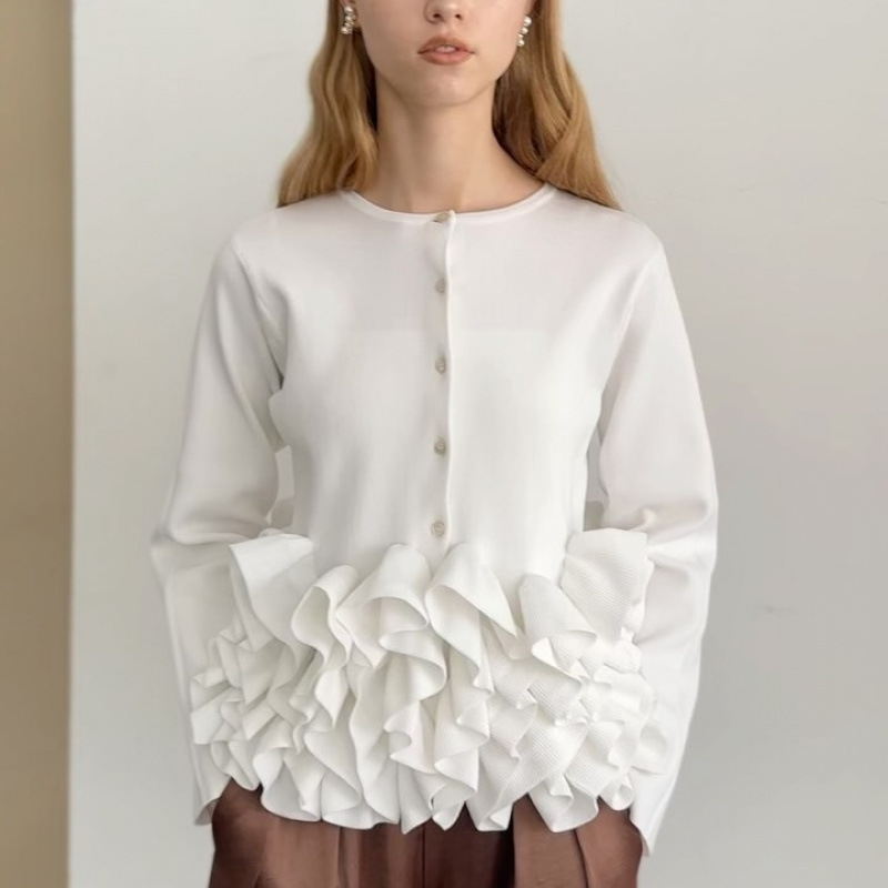 フレンチガーリー フリル裾ニットカーディガン 可愛い上品トップス