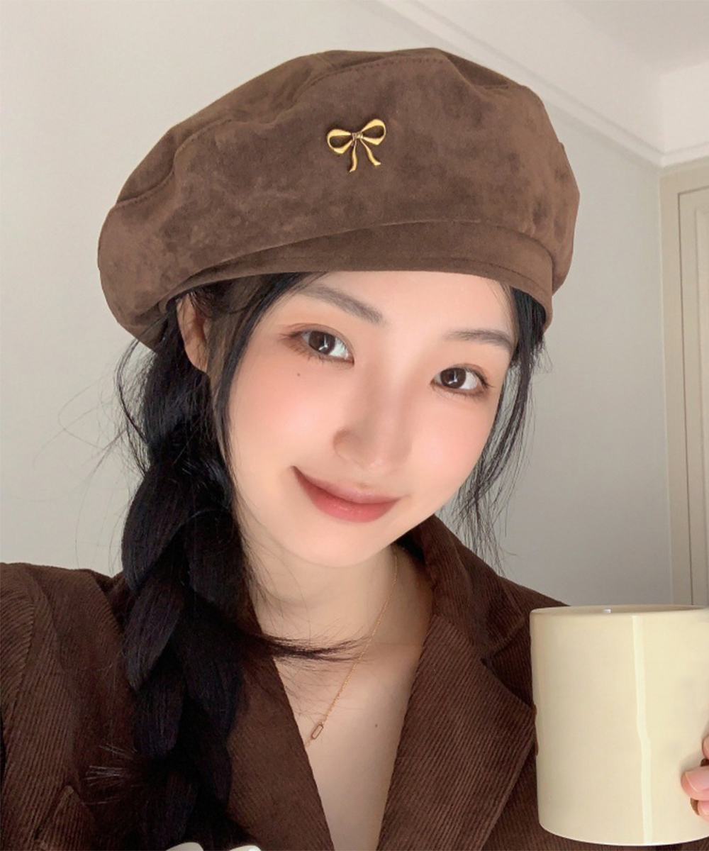 フレンチガーリー 合金リボン飾り付きベレー帽レディース