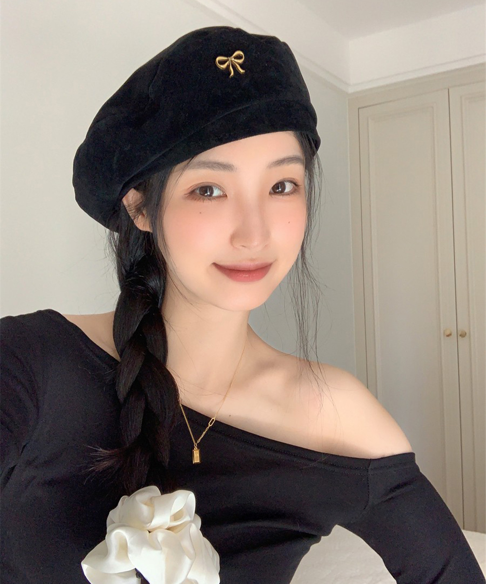 フレンチガーリー 合金リボン飾り付きベレー帽レディース