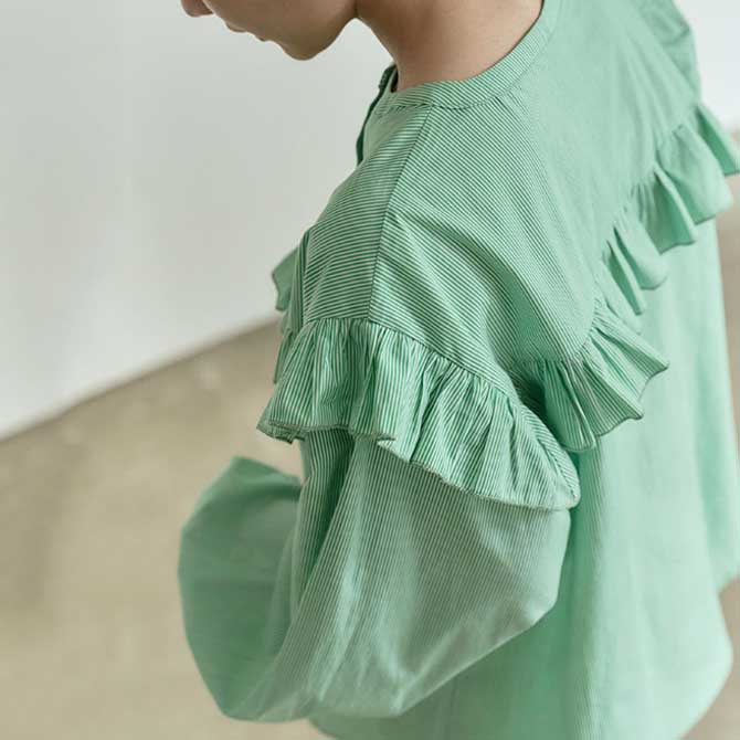 フレンチガーリー フリル袖ボリュームブラウス長袖二の腕カバー