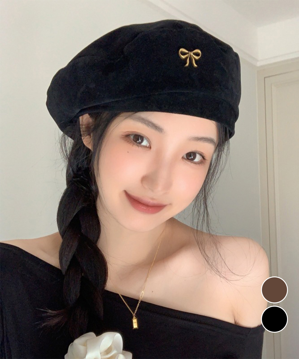 フレンチガーリー 合金リボン飾り付きベレー帽レディース
