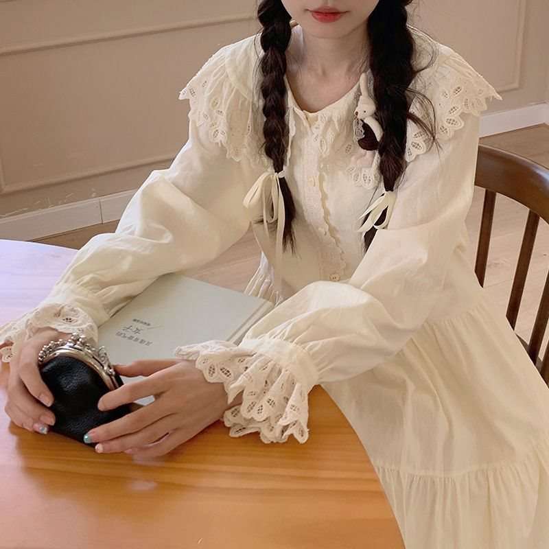 フレンチガーリー レース襟フリルワンピース