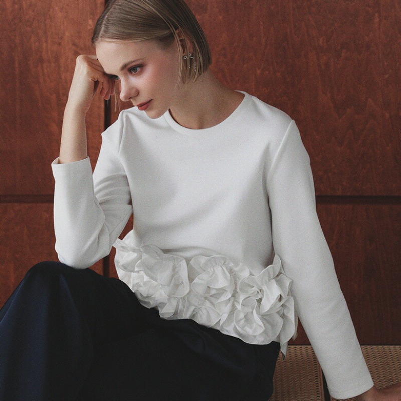 フレンチガーリー フリル装飾スウェットトップス３色展開