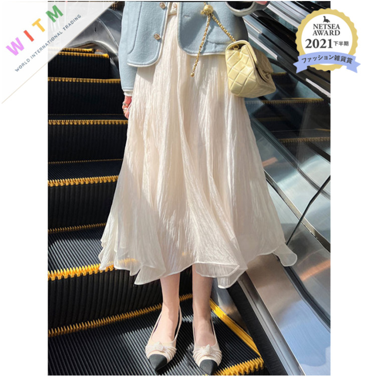 フレンチガーリー 透け感シアー素材フレアスカート ロング丈フリルスカート