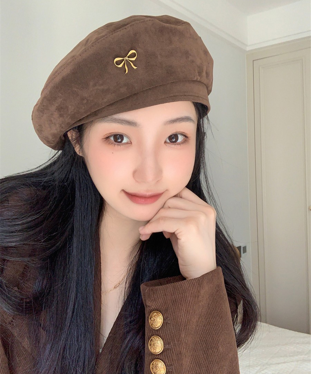 フレンチガーリー 合金リボン飾り付きベレー帽レディース