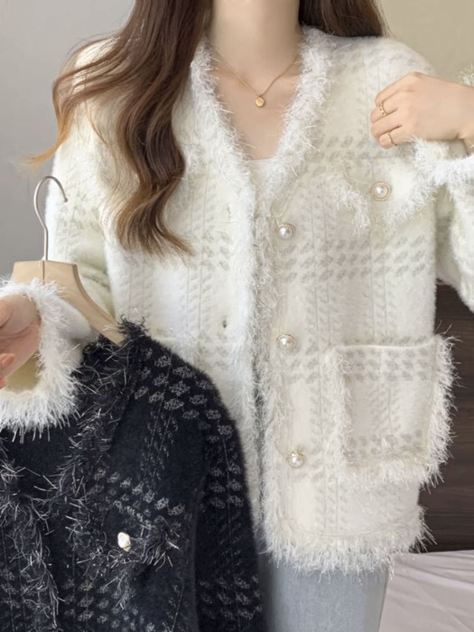 フレンチガーリー イミテーションミンク ニットジャケット