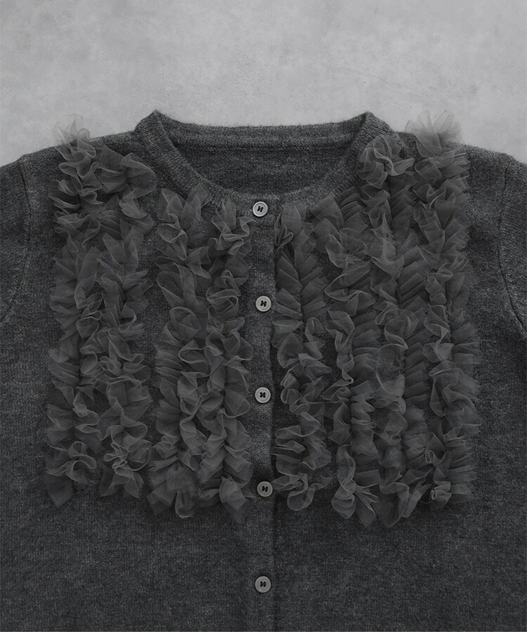 フレンチガーリー 花模様フリルニットカーディガン