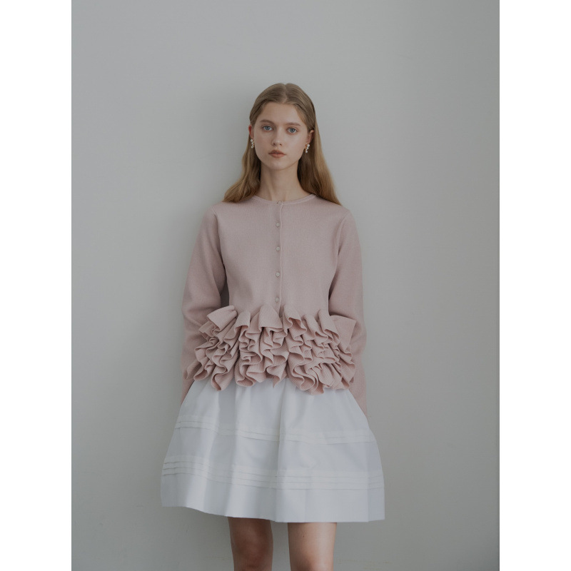 フレンチガーリー フリル裾ニットカーディガン 可愛い上品トップス