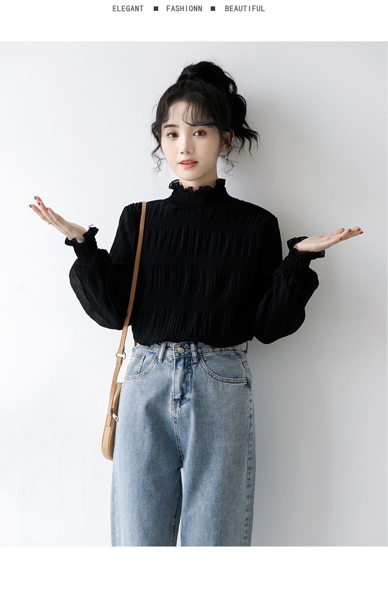 フレンチガーリー フリルハイネック裏起毛セーター