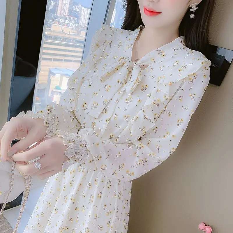 フレンチガーリー  花柄シフォンフレアワンピース