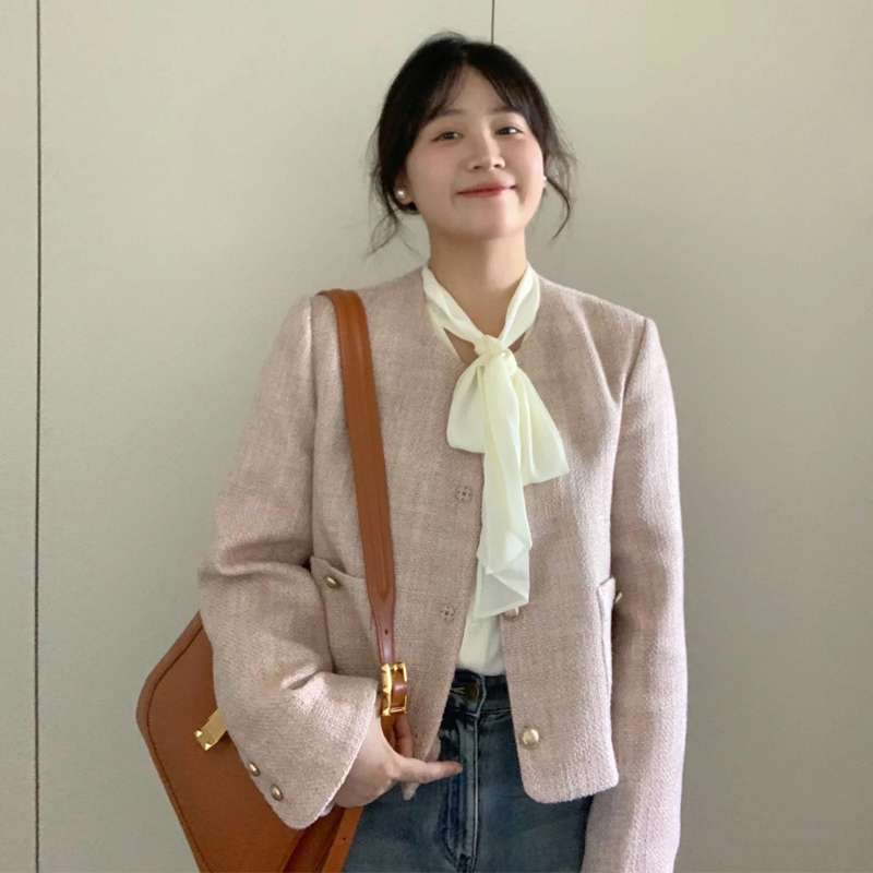 フレンチガーリー 軽やかなシフォンリボン付きジャケット