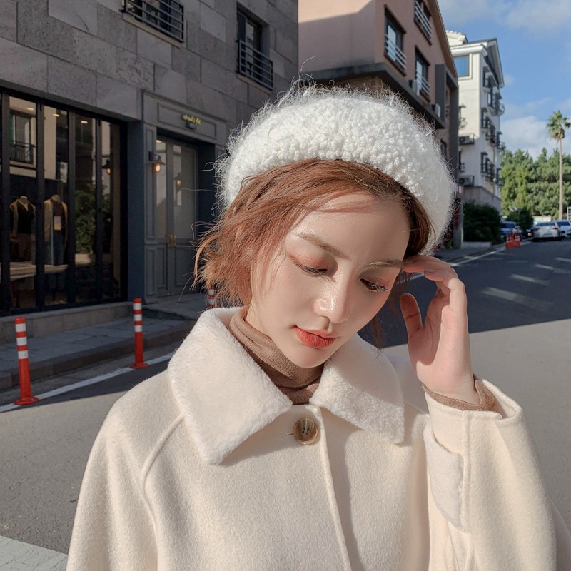 フレンチガーリー 秋冬新作ふわふわうさぎ毛ベレー帽小顔効果