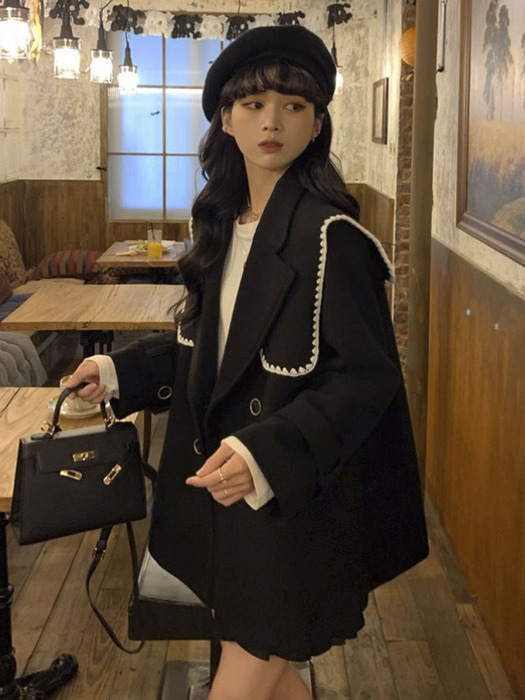 フレンチガーリー　ブラックウールコート