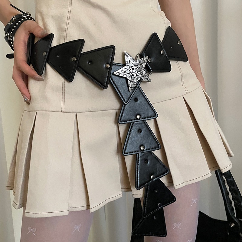 レディース ベルト レディース 星付き三角形装飾 レザーベルト