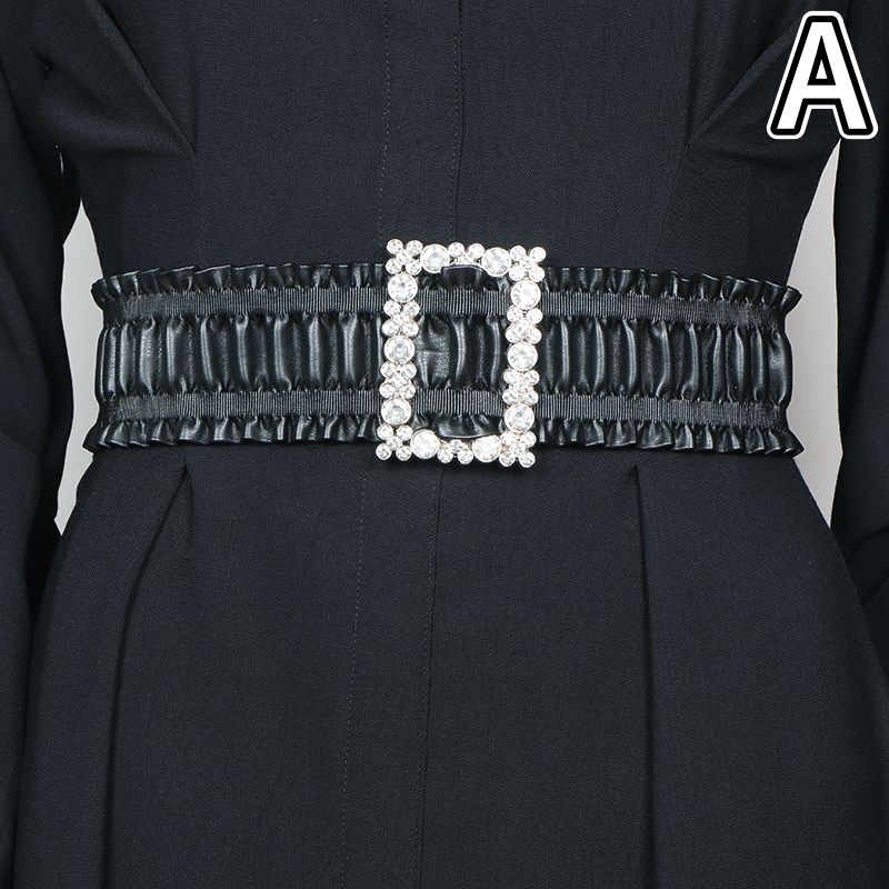 レディース ベルト レディース 幅広 フリルレザーベルト パール装飾付き