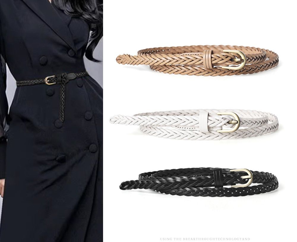 レディース ベルト 編み込みデザイン細身メッシュベルト