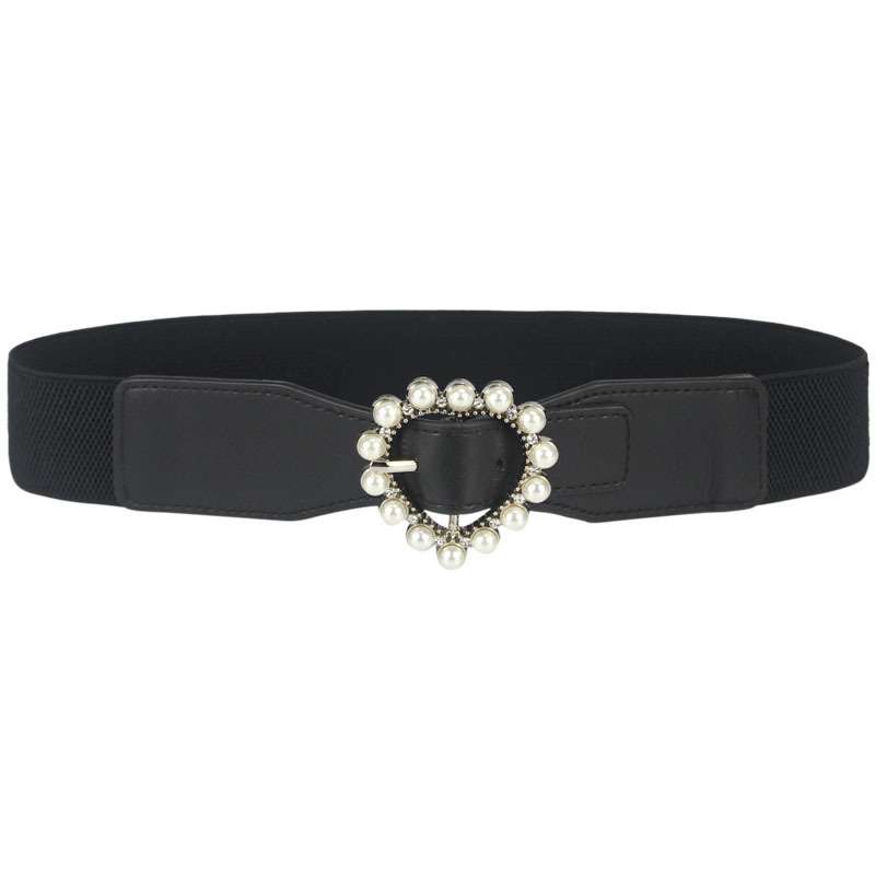 ベルト レディース ゴムベルト パールバックル付きゴムベルト