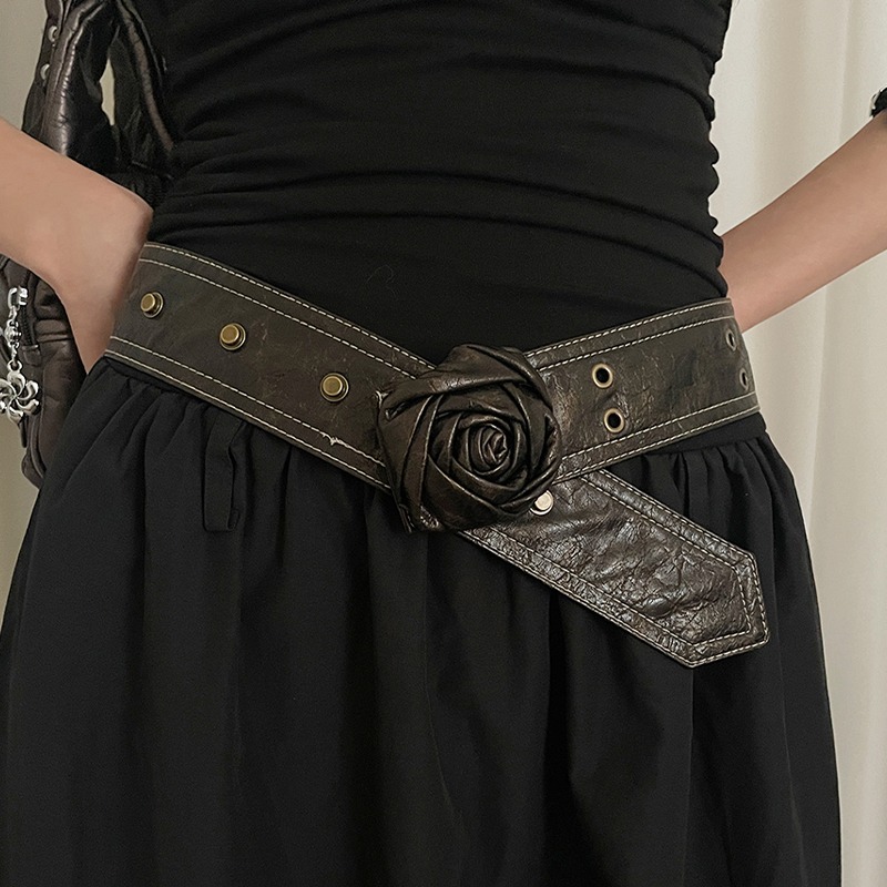 レディース ベルト 薔薇モチーフ レディース レザーベルト 合成皮革