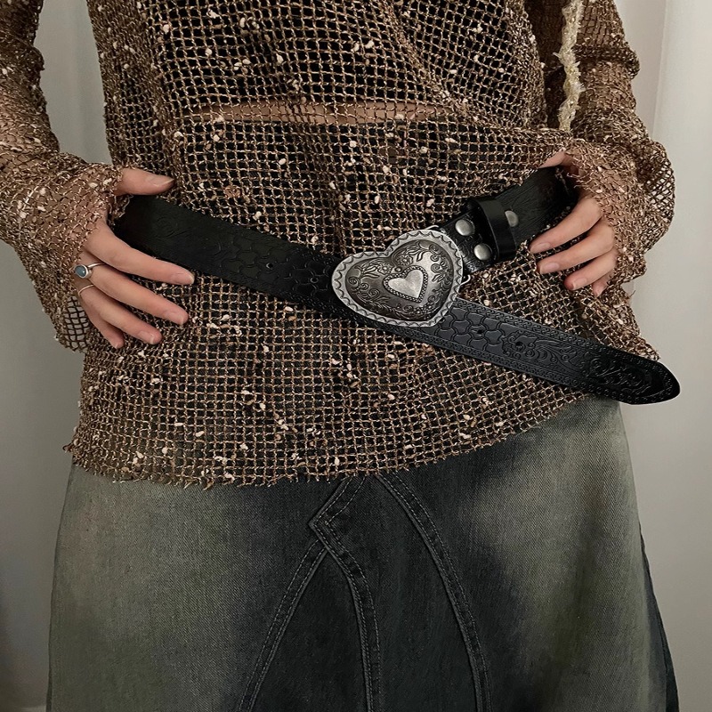 レディース ベルト レディース レザーベルト ハート柄バックル 個性派合成皮革ベルト