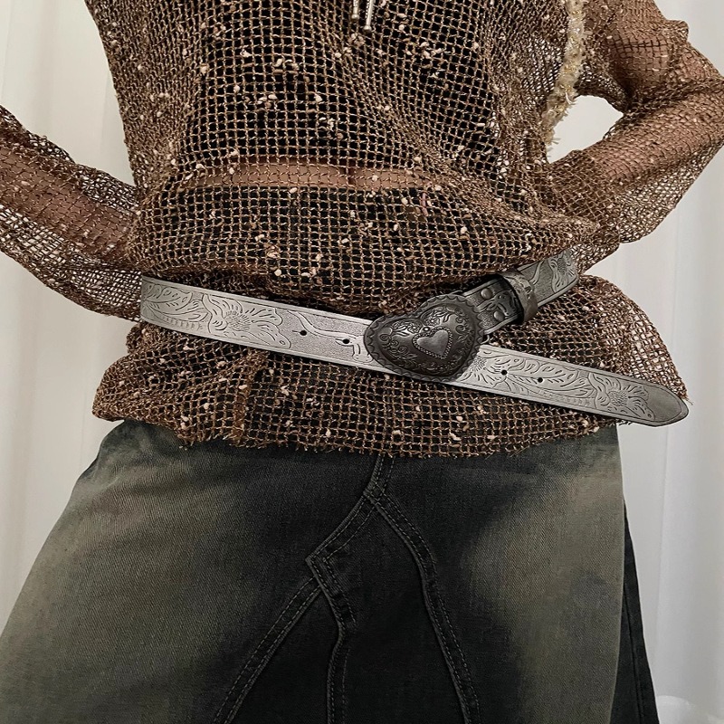 レディース ベルト レディース レザーベルト ハート柄バックル 個性派合成皮革ベルト