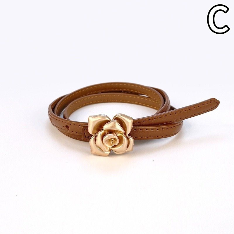 レディース ベルト 薔薇モチーフ レディース レザーベルト 合皮 細ベルト