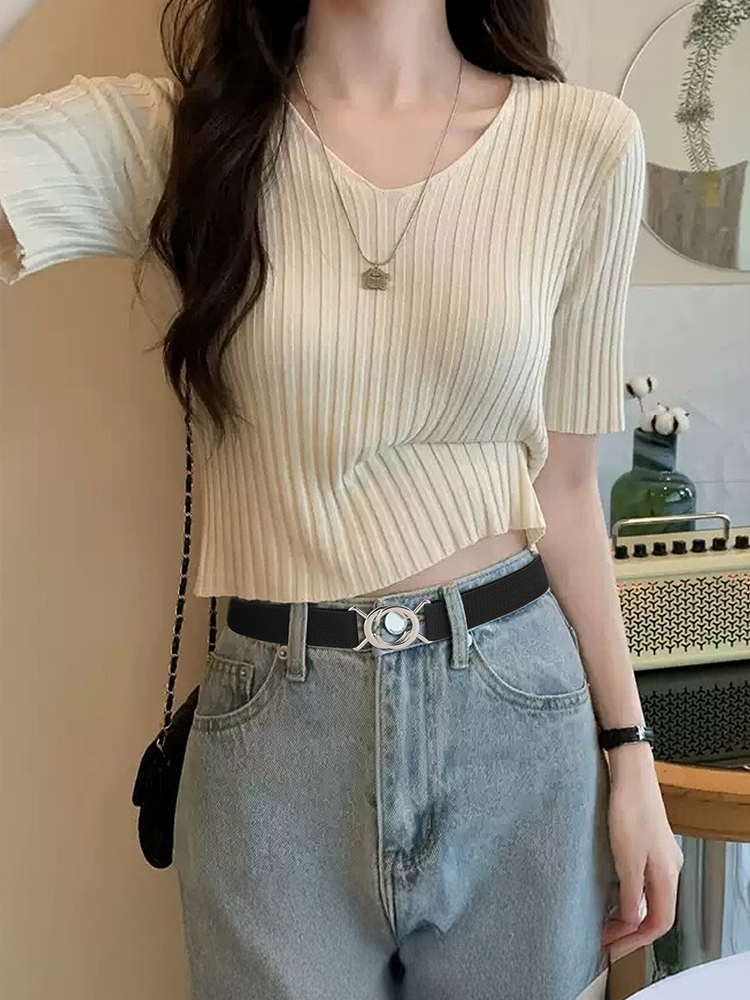 ベルト レディース ゴムベルト 丸輪デザイン 伸縮フィットベルト