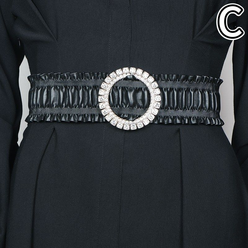 レディース ベルト レディース 幅広 フリルレザーベルト パール装飾付き