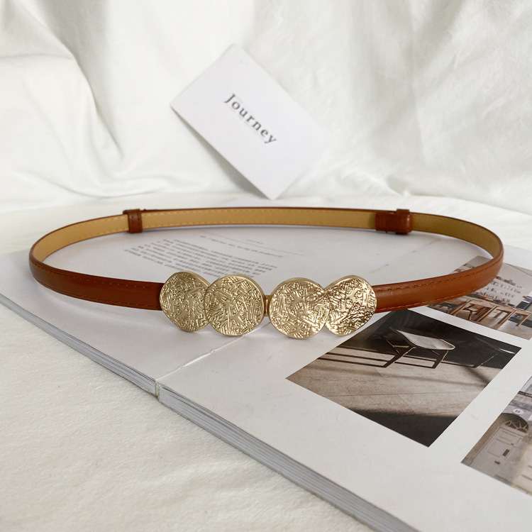 ベルト レディース レザーベルト コインモチーフ細身ベルト