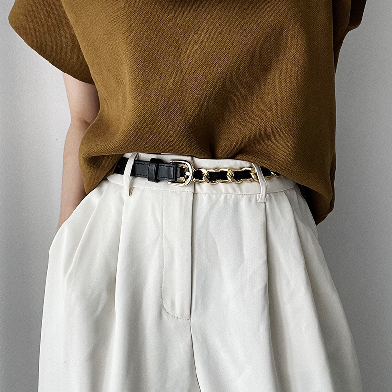 レディース ベルト レディース チェーンベルト 黒 金色 ウエスト調整可能