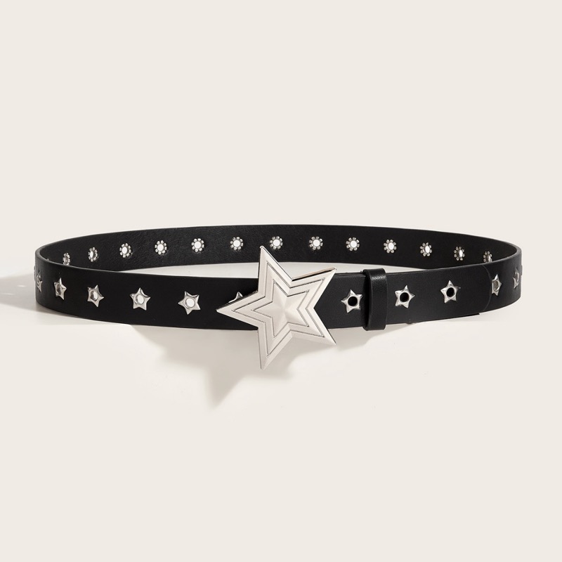 レディース ベルト 星型バックル レディース レザーベルト 合成皮革 スタッズ装飾
