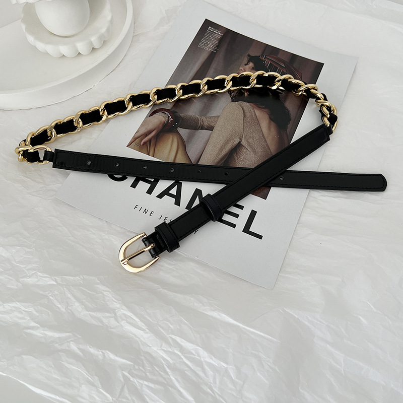 レディース ベルト レディース チェーンベルト 黒 金色 ウエスト調整可能