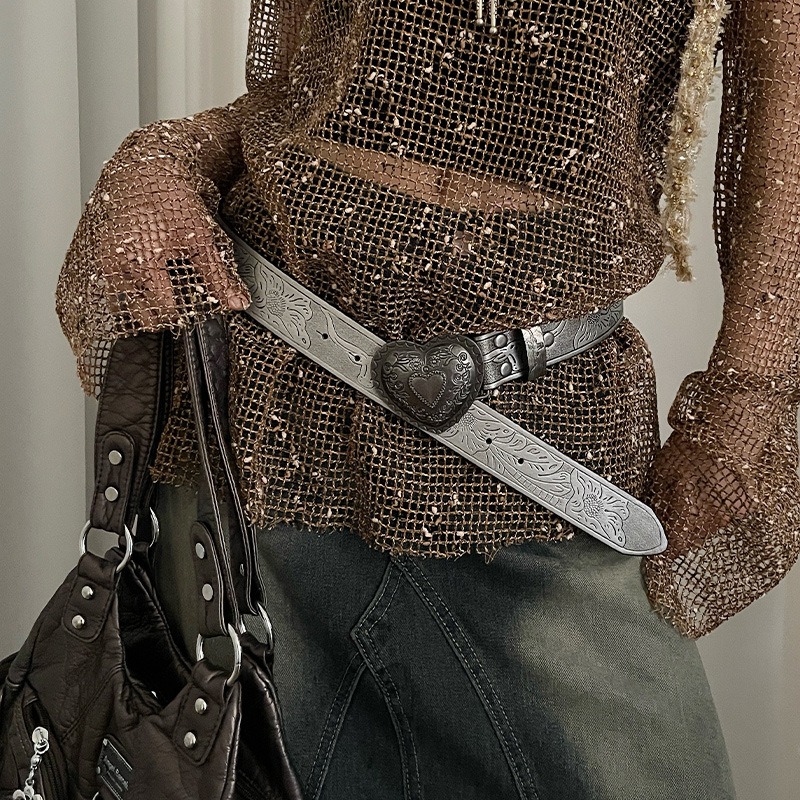 レディース ベルト レディース レザーベルト ハート柄バックル 個性派合成皮革ベルト