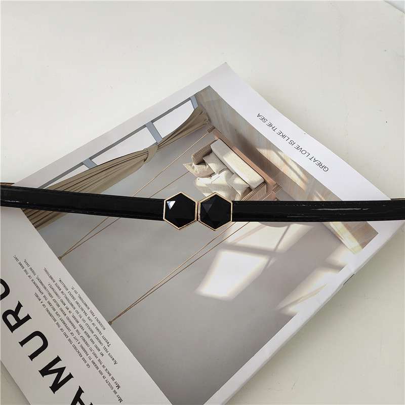 ベルト レディース レザーベルト 六角形飾りの細身ベルト