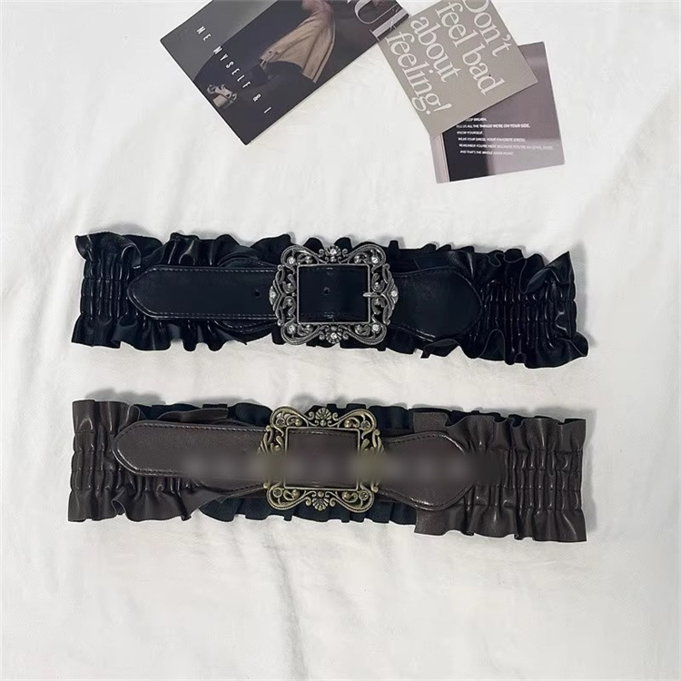 レディース ベルト レディース ゴムベルト 伸縮式装飾ベルト 花柄バックル付き