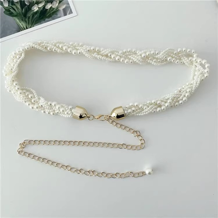 レディース ベルト 真珠風チェーンベルト 上品な腰回り装飾 女性用