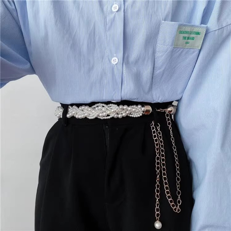 レディース ベルト 真珠風チェーンベルト 上品な腰回り装飾 女性用